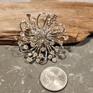 Vintage Brooch.  Silvertone With Clear Rhinestones